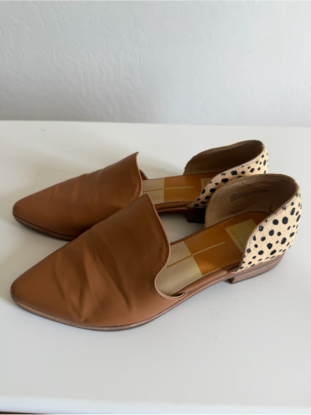 Dolce Vita Kelsa Tan Leather & Cheetah Calf Hair D'Orsay Pointed Flats - 7.5